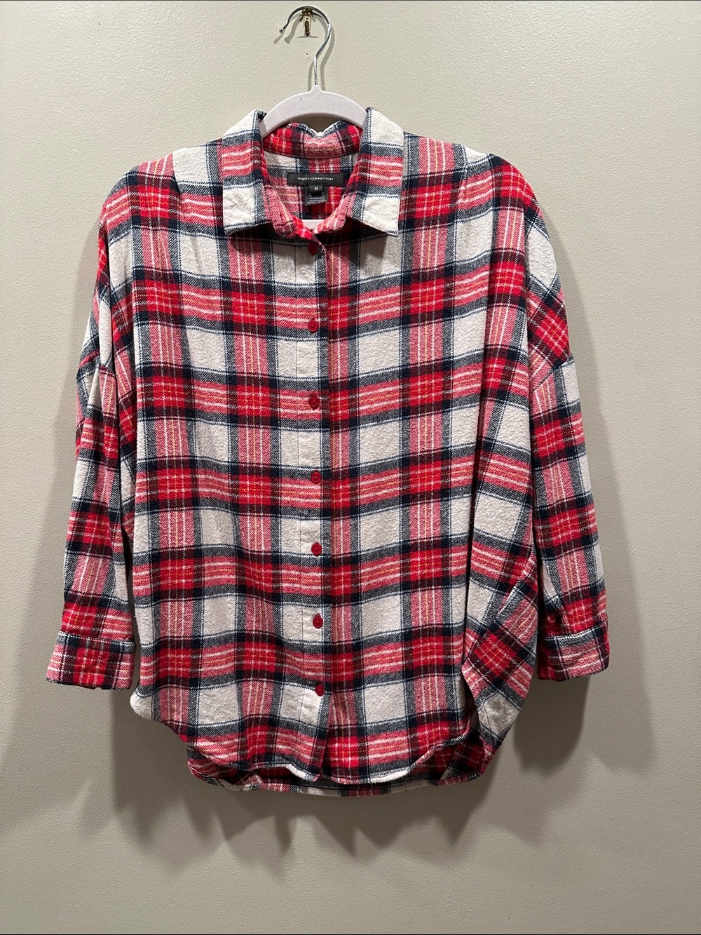 French Connection Red and White Plaid Button-Down Shirt